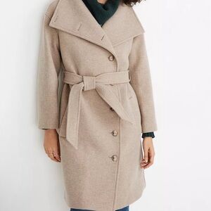 Madewell Copenhagen Belted Wool Coat Insuluxe - L - Oatmeal Tan Beige